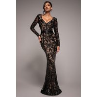 Goddiva Embroidered Sequin & Mesh Maxi Dress - Black