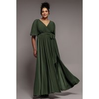 Wrap Front Maxi Flutter Sleeves Olive Green