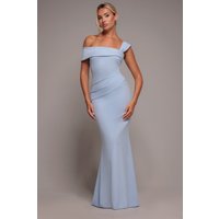 Goddiva Off The Shoulder Pleated Waist Maxi Dress - Blue