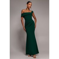 Off Shoulder Pleated Waist Maxi Dress Emerald Green