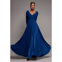 Goddiva Plunge Neck Long Sleeve A Line Maxi Dress - Royal Blue