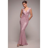 Goddiva Twisted Front Sequin Maxi Dress - Blush