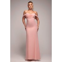 Chiffon Bardot Cowl Neck Maxi Dress Blush Pink
