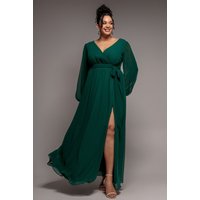 Wrap Back Front Slit Chiffon Maxi Dress Emerald Green