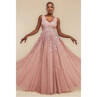 Goddiva Sunray Hand Embellished Sequin A-Line Sleeveless Maxi Dress - Blush Pink