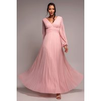 Goddiva Balloon Sleeve Chiffon Maxi Dress - Blush Pink