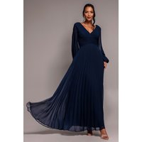 Balloon Sleeve Chiffon Maxi Dress Navy Blue