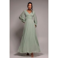 Balloon Sleeve Chiffon Maxi Dress Sage Green