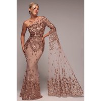 Sequin Mesh One Shoulder Evening Maxi Dress