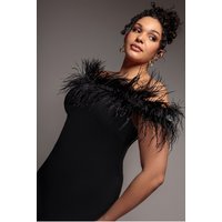 Off Shoulder Feather Midi Dress