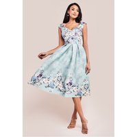 Goddiva Sweetheart Floral Midi Dress - Sage Green