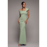 One Shoulder Scuba Crepe Evening Maxi Dress Mint Green