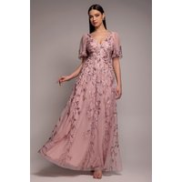 Goddiva Flared Sleeve Embroidered Maxi Dress - Blush