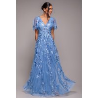 Flared Sleeve Embroidered Maxi Dress Cornflower