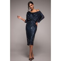 Goddiva Sequin Cowl Neck Midi Dress - Navy