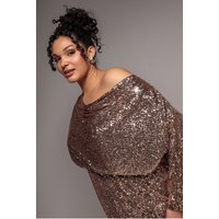 Sequin Cowl Neck Midi Dress