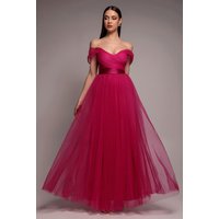 Off Shoulder Princess Maxi Dress Hot Pink