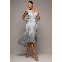 Pleated Satin Bodice High & Low Dress