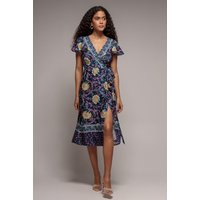 Floral Print Wrap Midi Flutter Sleeves Print
