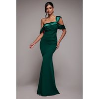 One Shoulder Satin Band Maxi Dress Emerald Green