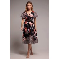 Goddiva Flutter Sleeve Printed Midi Dress - Leopard Print