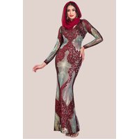 Goddiva Modesty Contrast Sequin Maxi Dress - Wine