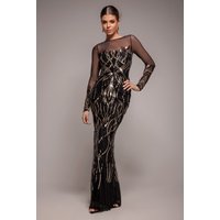 Goddiva Long Sleeve Sequin Flame Maxi - Gold