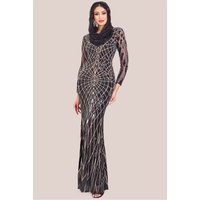 Goddiva Modesty Geo Sequin Maxi Dress - Black