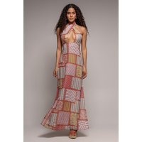 Goddiva Halter Neck Printed Maxi Dress - Coral