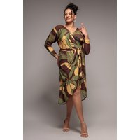 Printed Batwing Wrap Midi Dress