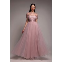 Goddiva Embroidered Mesh Maxi Dress - Blush