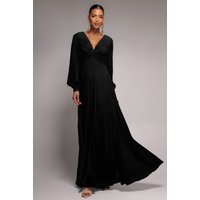 Goddiva Fully Pleated Chiffon Maxi Dress - Black