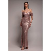Goddiva Off The Shoulder Sequin Wing Maxi Dress - Champagne