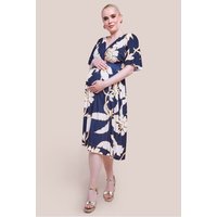 Maternity Leaf Print Flutter Sleeve Midi Dress