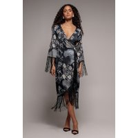 Foil Print Wrap Midi Tassels