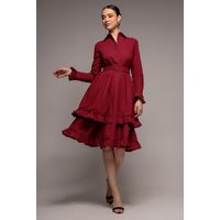 Tiered Shirt Belted Long Sleeve Midi Dress