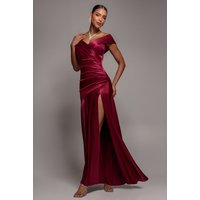 Satin Off Shoulder Pleated Maxi Dress