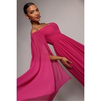Chiffon Off Shoulder Maxi Cape Sleeves Hot Pink