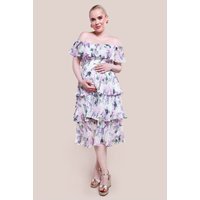 Goddiva Maternity Shirred Chiffon Floral Bardot Midi Dress - Multi