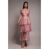 Embroidered Mesh Tiered Midi Dress