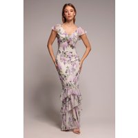 Goddiva Printed Ruffle Neck & Hem Dress - Multi