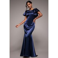 Goddiva Satin Flutter Sleeve Mermaid Maxi - Navy
