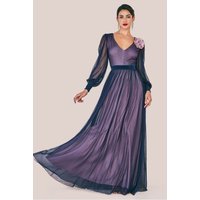Corsage V Neck Dobby Mesh Maxi