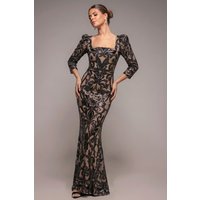 Goddiva Square Neck Scalloped Lace Maxi - Black