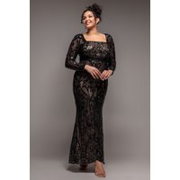 Sequin Square Neck Maxi Scallop Hem