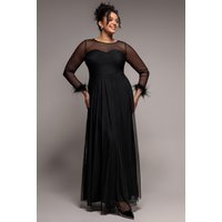 Dobby Mesh Feather Sleeve Hem Maxi Dress