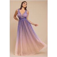 Goddiva Sleeveless Ombre Pleated A-Line Maxi Dress - Lilac Ombre