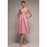 Goddiva Scuba Foam Skater Midi Dress - Blush Pink