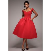 Goddiva Scuba Foam Skater Midi Dress Red