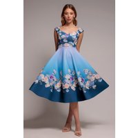 Floral Printed Scuba Foam Skater Dress